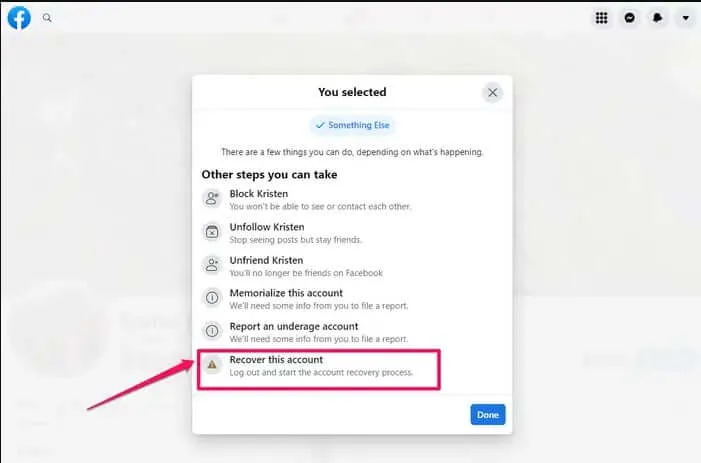 استرجاع حساب فيس بوك عن طريق الأصدقاء 2