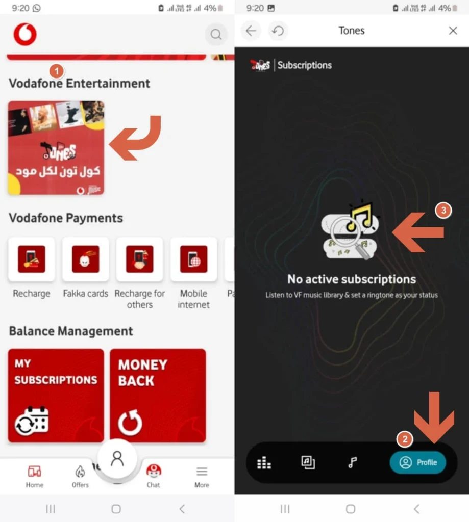 الغاء كول تون فودافون عبر تطبيق Ana Vodafone